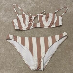 Billabong Cream and Tan Striped Bikini